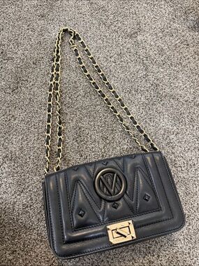 Valentino Black Quilted Leather Shoulder Bag with Gold Chain